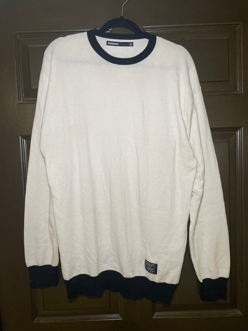 Neighborhood Technical Logo-Patch Sweater Cotton Cashmere White Sz 4 / US L/XL